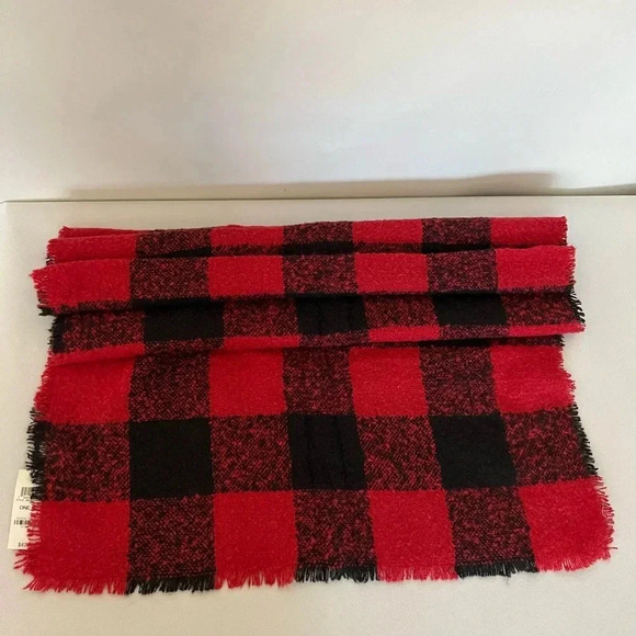 Jenni Plaid Oversized Scarf Red/Black Buffalo Check Wrap Soft Cozy - Picture 1 of 5